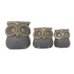 SET 3 BUHOS WASH GRISES DORADO 10CM