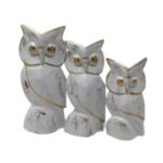 SET 3 BUHOS WASH BLANCOS DORADO 21CM