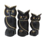 SET 3 BUHOS WASH NEGROS DORADO 21CM