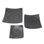SET (3) PLATOS CUAD NEG SPIRAL 25 20 15