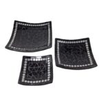 SET (3) PLATOS CUAD VIDRIOS NEG 25 20 15