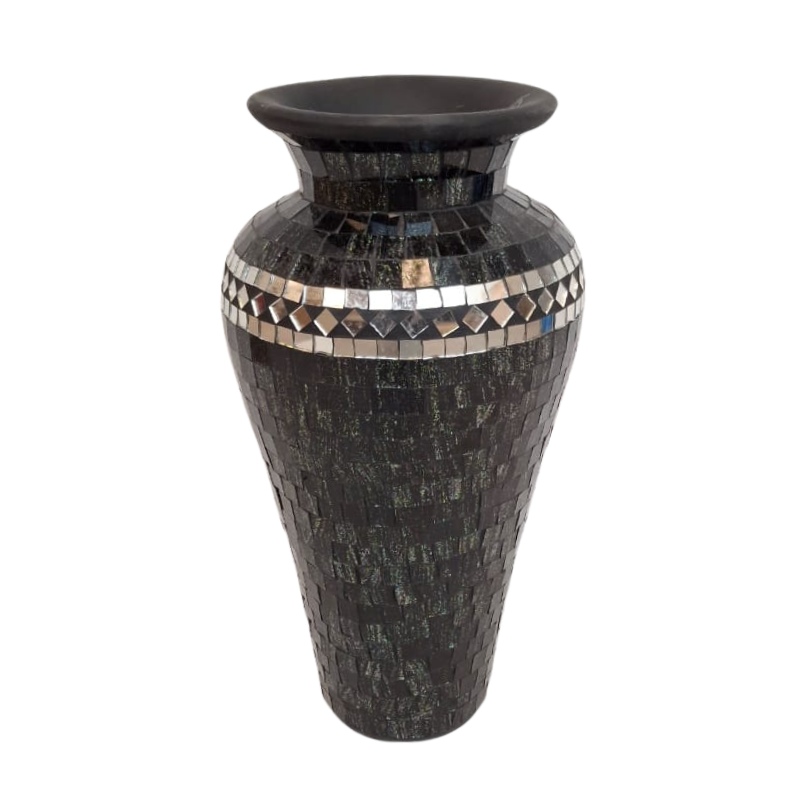 JARRON VIDRIO ESPEJOS NEGRO 43CM