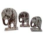 SET 3 ELEFANTES TROMPA GASTADA 20 25 30CM