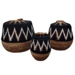 SET 3 CANASTO DAYAK C TAPA NEGRO 30 40 45CM