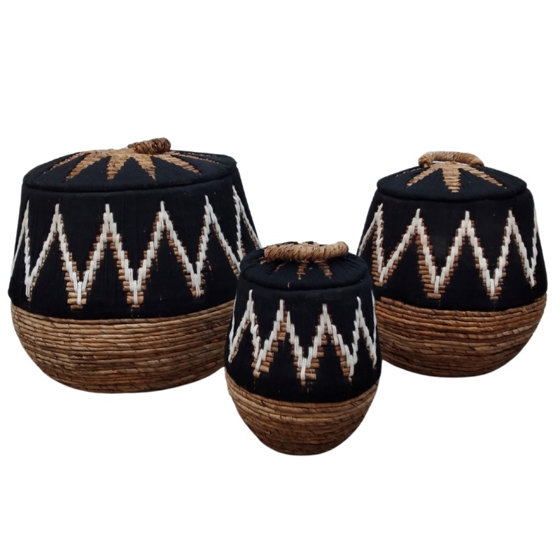 JEM207 SET 3 CANASTO DAYAK C TAPA NEGRO 30 40 45CM - Imagen 1