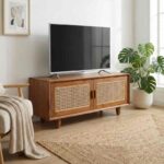 MESA TV BAJA TEKA Y RATTAN 45X42X100 CM - Imagen 2