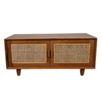 MESA TV BAJA TEKA Y RATTAN 45X42X100 CM
