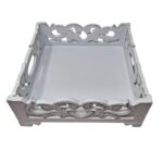 BANDEJA MADERA DECO TALLADA 25CM WHITE - Imagen 3