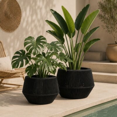 SET 2 PORTAMACETAS 26 27 CM NEGRO (2) - Imagen 3